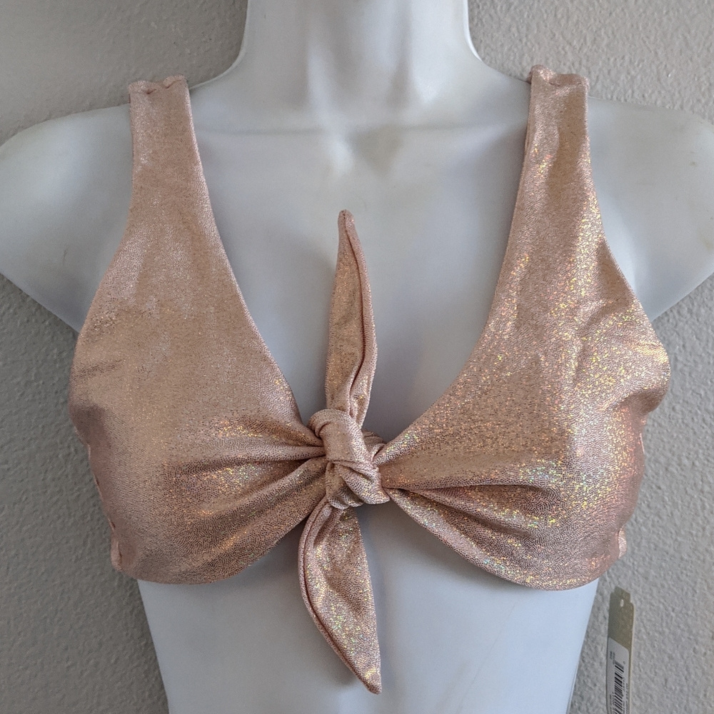 GB Pink Rose Glitter Bikini Top Size Large New